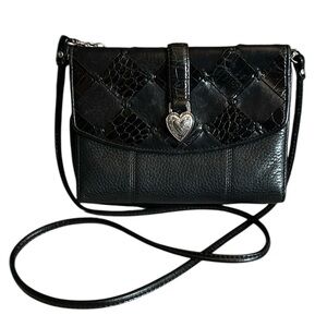 Brighton Romag Long Strap Crossbody Purse Wallet in Black Leather Vintage